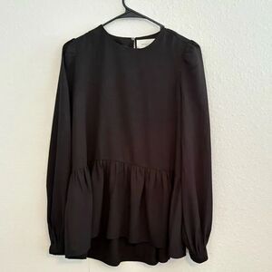 Tuckernuck Pomander Place Carlotta Peplum Blouse Hi low Hemline Drapey XS Black